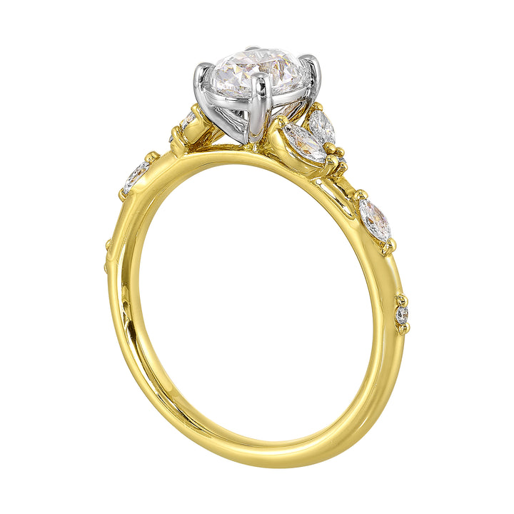 14Kt White Yellow Semi Mount 1/3Ctw For 1Ct Oval Center
