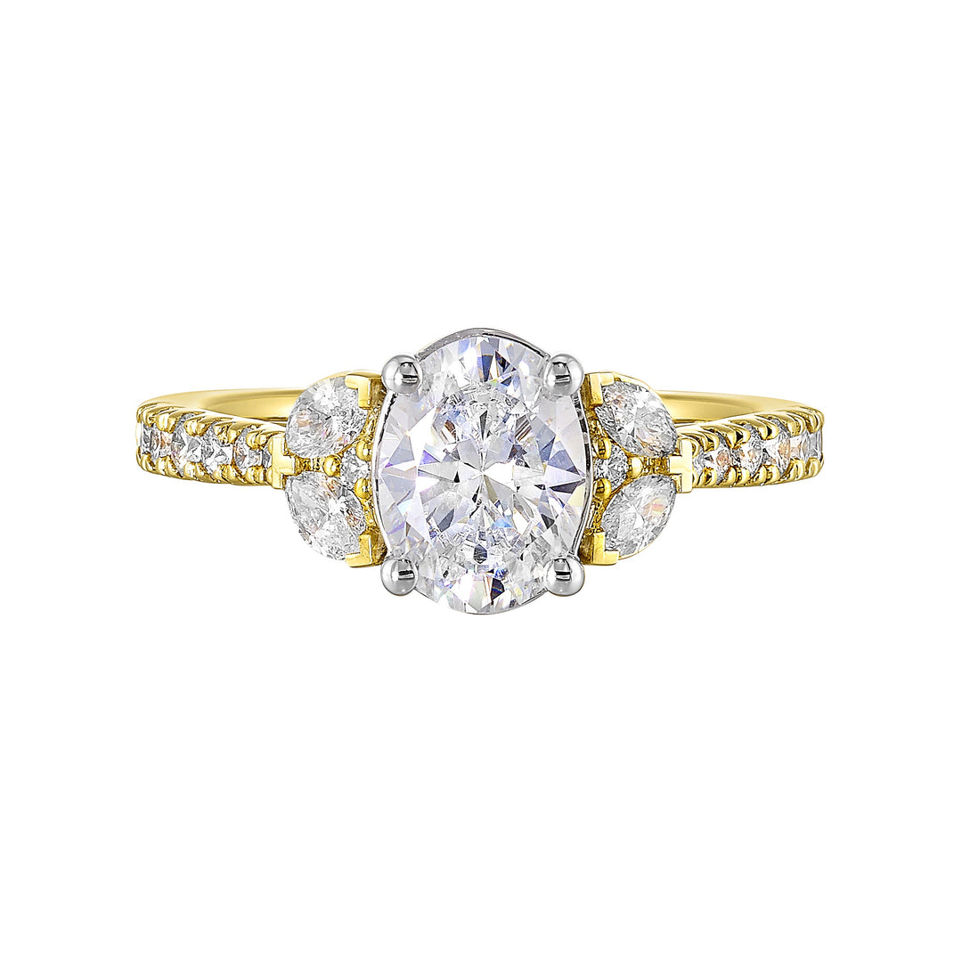 14Kt White Yellow Semi Mount 1/2Ctw For 1 1/2Ctw Oval Center