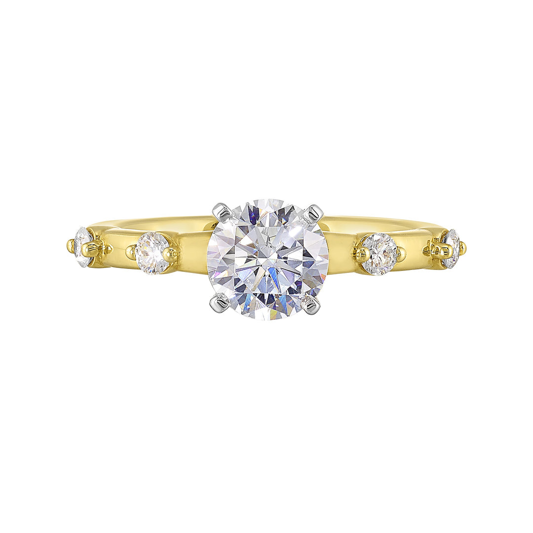 14Kt White Yellow Semi Mount 1/6Ctw For 1Ct Round Center