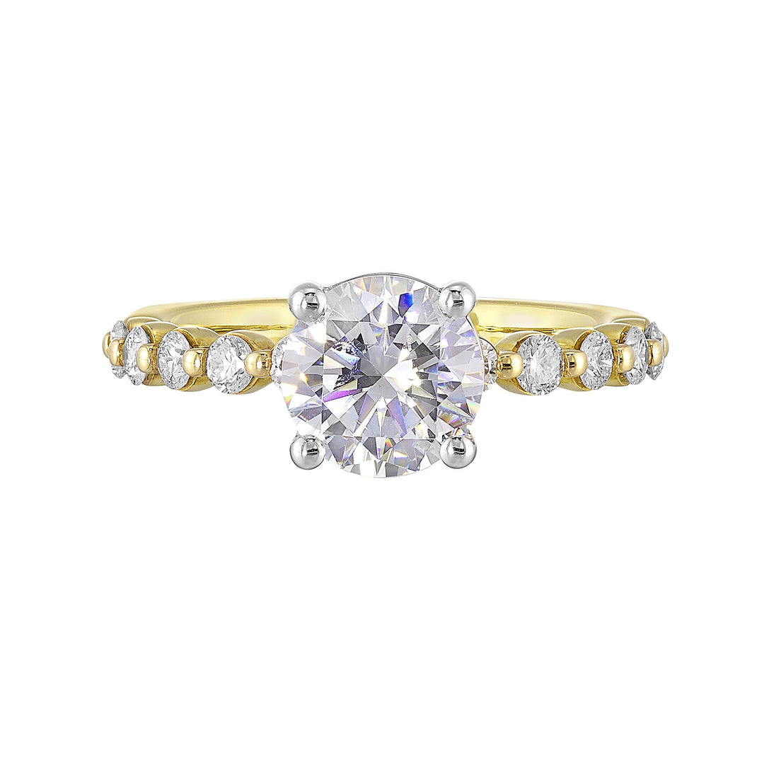 14Kt White Yellow Semi Mount 3/8Ctw For 1 1/2Ct Round Center