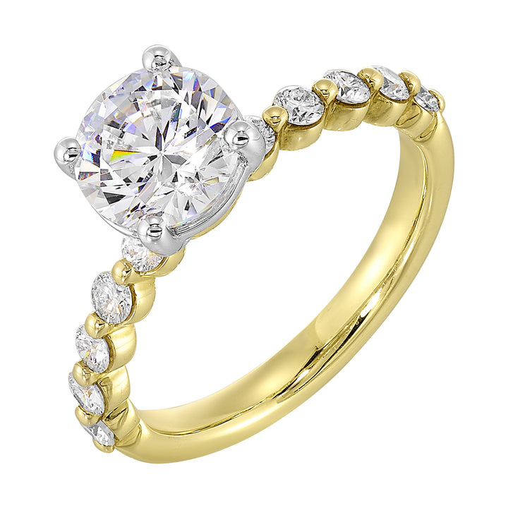 14Kt White Yellow Semi Mount 3/8Ctw For 1 1/2Ct Round Center