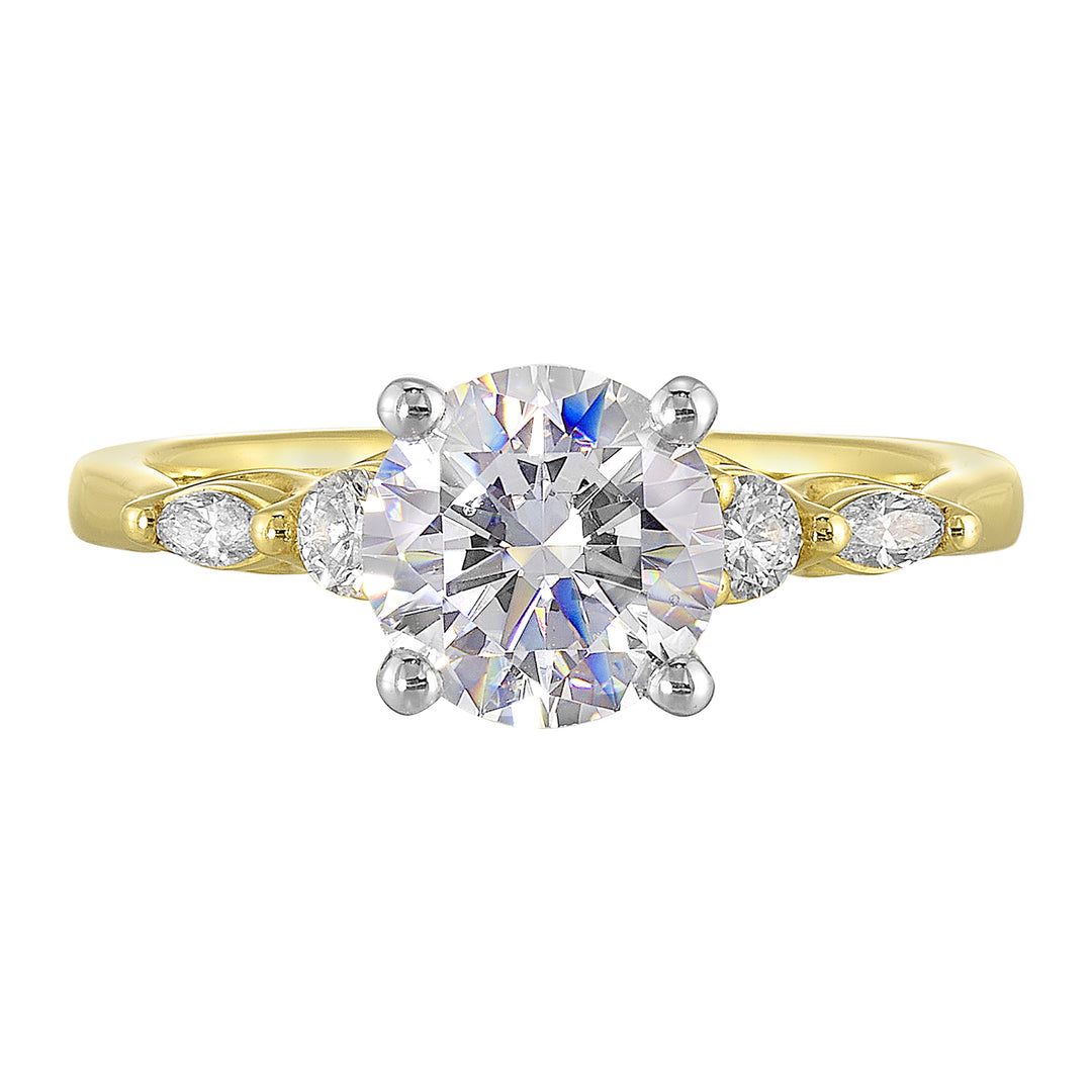 14Kt White Yellow Semi Mount 1/5Ctw For 1 1/2Ct Round Center