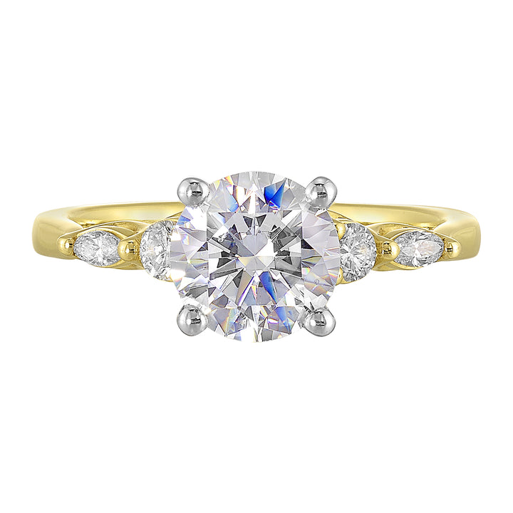14Kt White Yellow Semi Mount 1/5Ctw For 1 1/2Ct Round Center