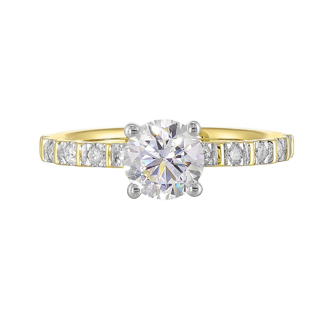 14Kt White Yellow Semi Mount 1/6Ctw For 1Ct Round Center