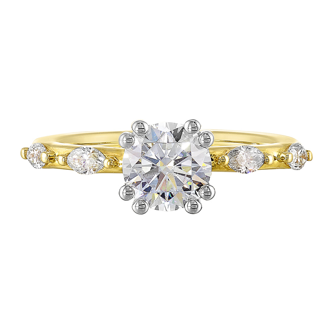 14Kt White Yellow Semi Mount 1/4Ctw For 1Ct Round Center