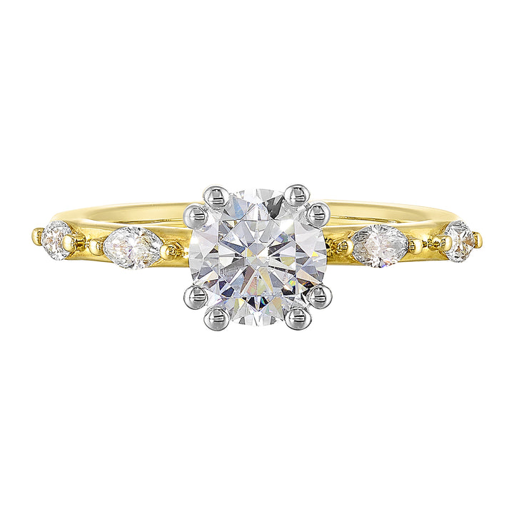 14Kt White Yellow Semi Mount 1/4Ctw For 1Ct Round Center
