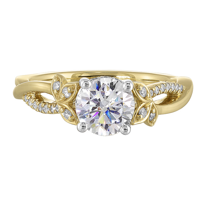 14Kt White Yellow Semi Mount 1/8Ctw For 1Ct Round Center
