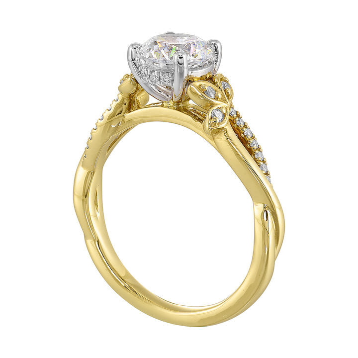 14Kt White Yellow Semi Mount 1/8Ctw For 1Ct Round Center