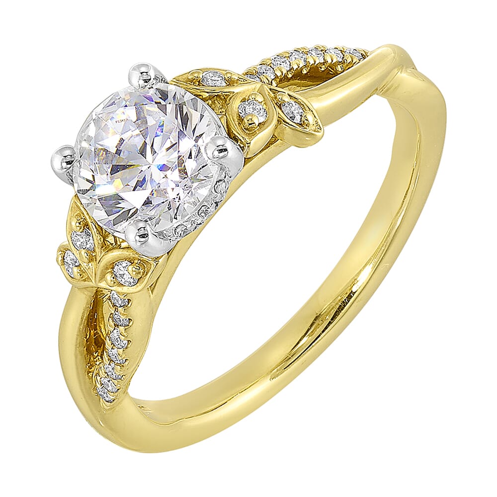 14Kt White Yellow Semi Mount 1/8Ctw For 1 1/2Ct Round Center