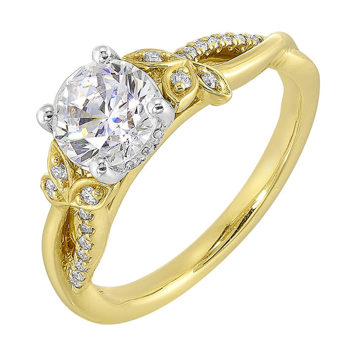 14Kt White Yellow Semi Mount 1/8Ctw For 1 1/2Ct Round Center