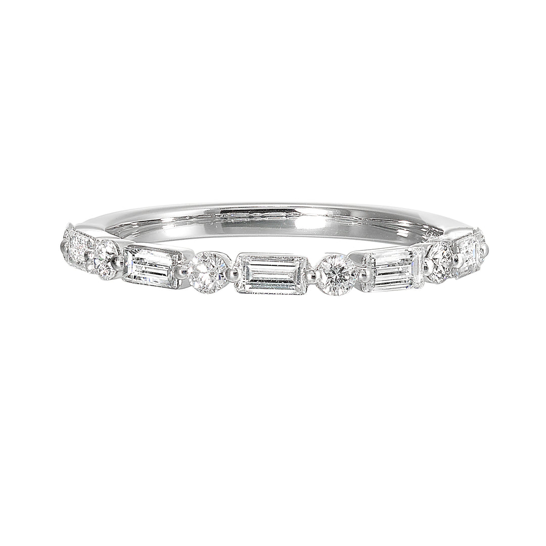 This stylish band features shimmering diamond baguettes alternating with round diamonds for an eye catching look.˜