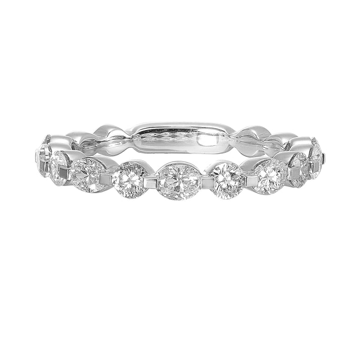 Fancy marquise and round diamonds take center stage, playfully set in a single prong look on this band with comfort fit inside.
