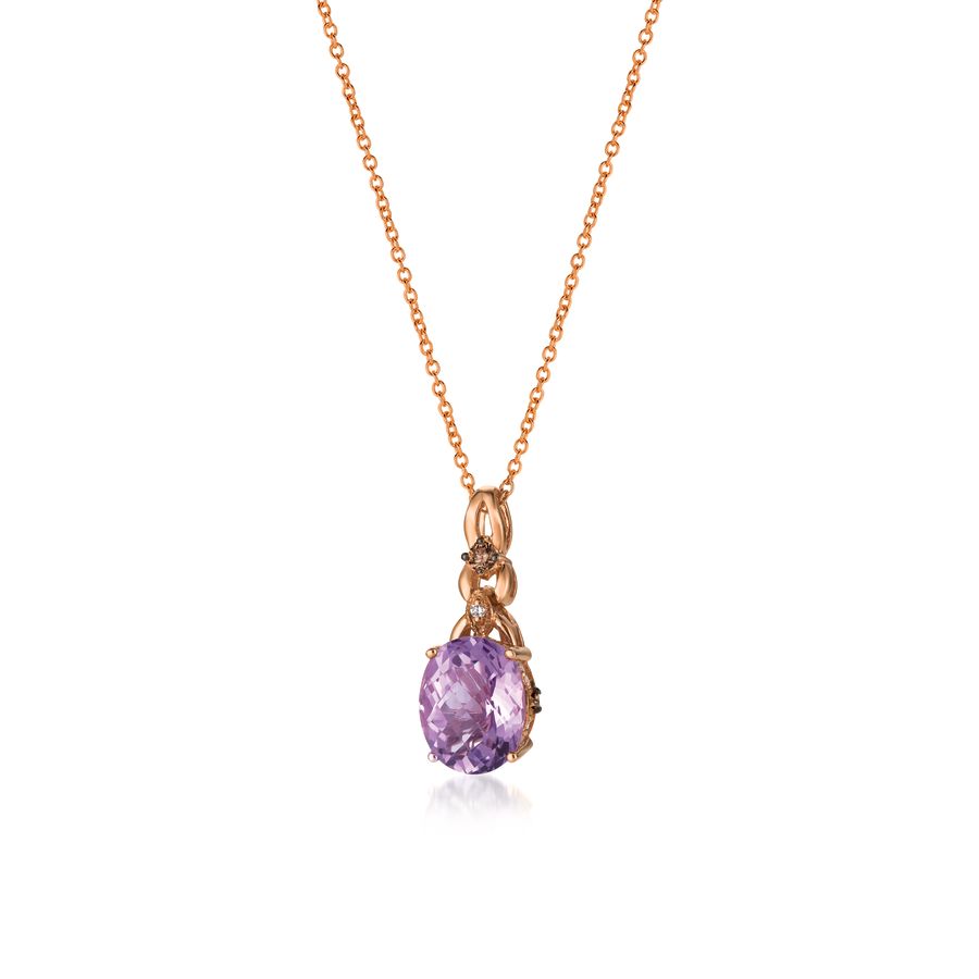 14K STRAWBERRY GOLD DIAMOND AMETHYST PENDANT