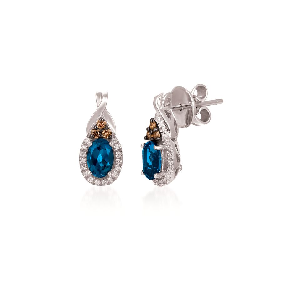 14K WHITE GOLD DIAMOND LONDON BLUE TOPAZ EARRINGS
