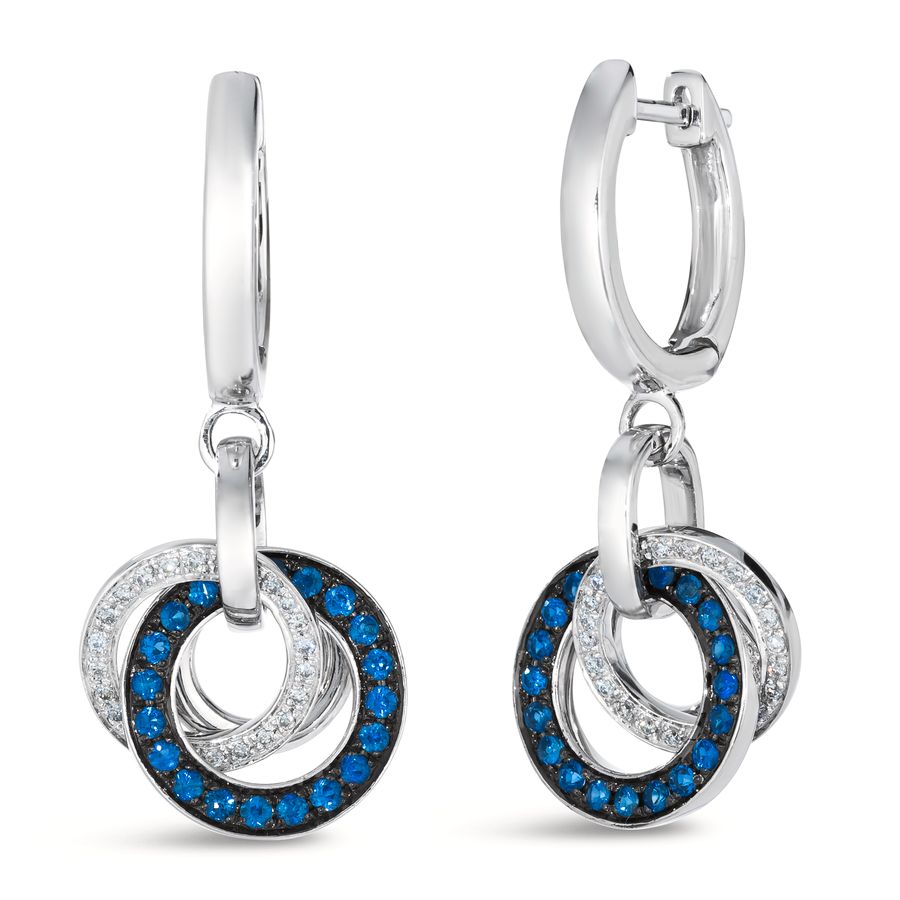 14K WHITE GOLD DIAMOND SAPPHIRE EARRINGS