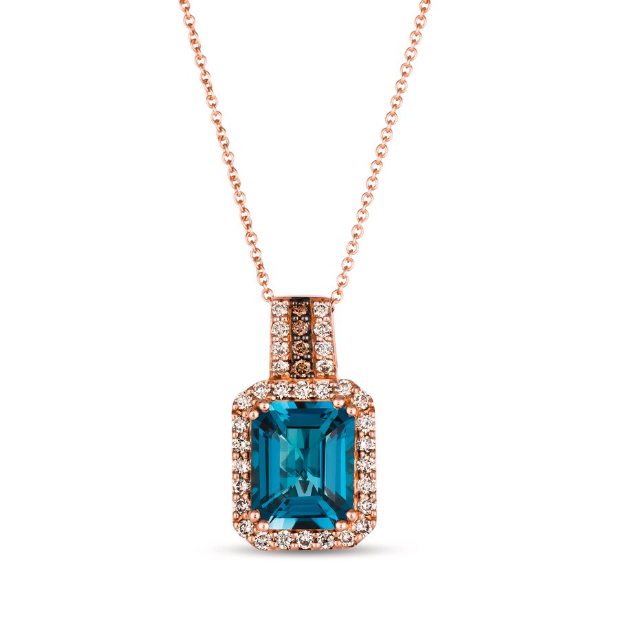 14K STRAWBERRY GOLD DIAMOND LONDON BLUE TOPAZ PEND