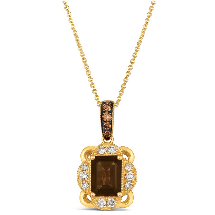 14K YELLOW GOLD DIAMOND SMOKY QUARTZ PENDANT