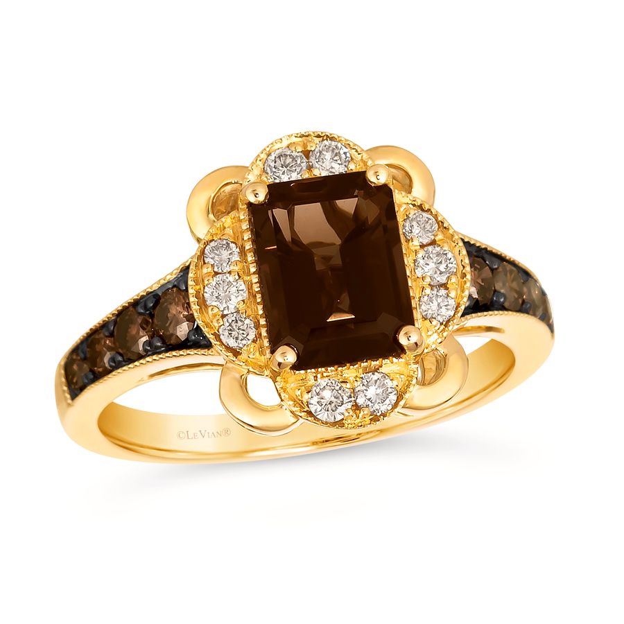 14K YELLOW GOLD DIAMOND SMOKY QUARTZ RING