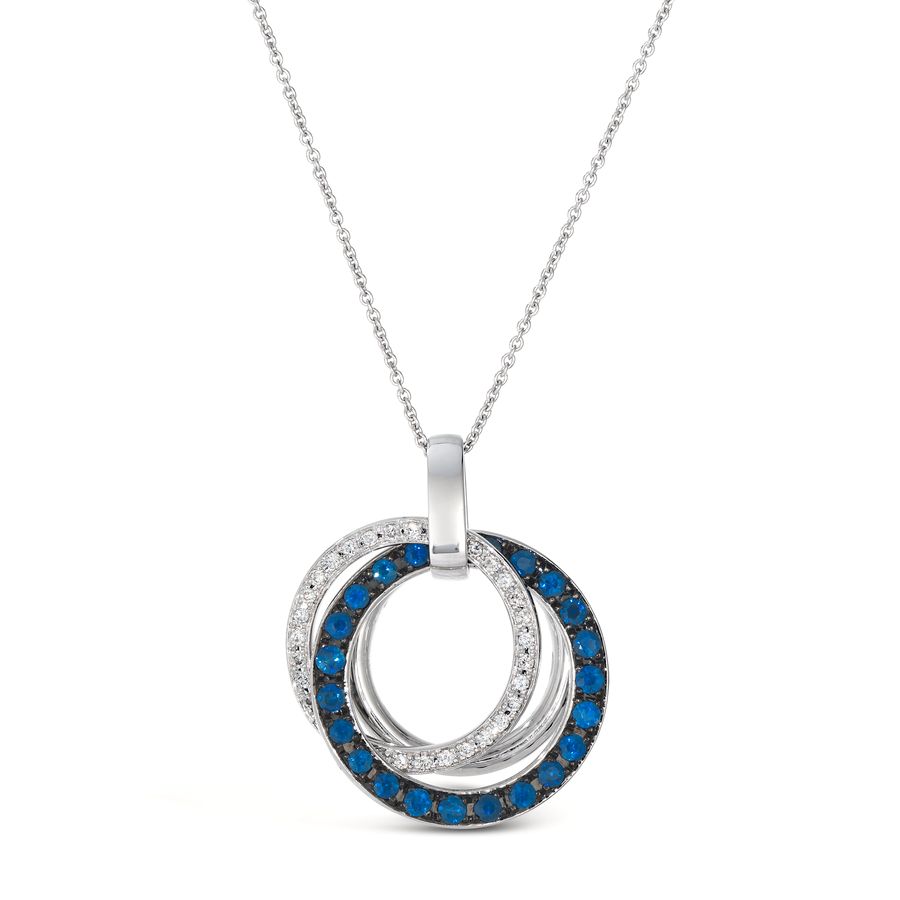 14K WHITE GOLD DIAMOND SAPPHIRE PENDANT