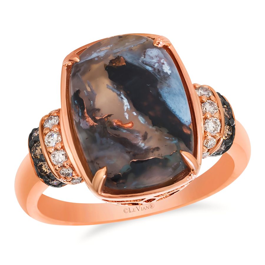 14K STRAWBERRY GOLD DIAMOND AQUADITE BLACK RING