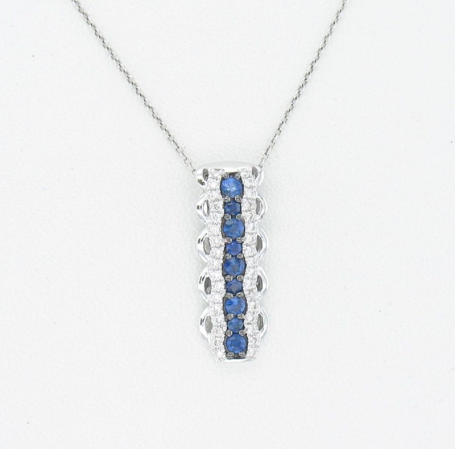 14K WHITE GOLD DIAMOND SAPPHIRE PENDANT