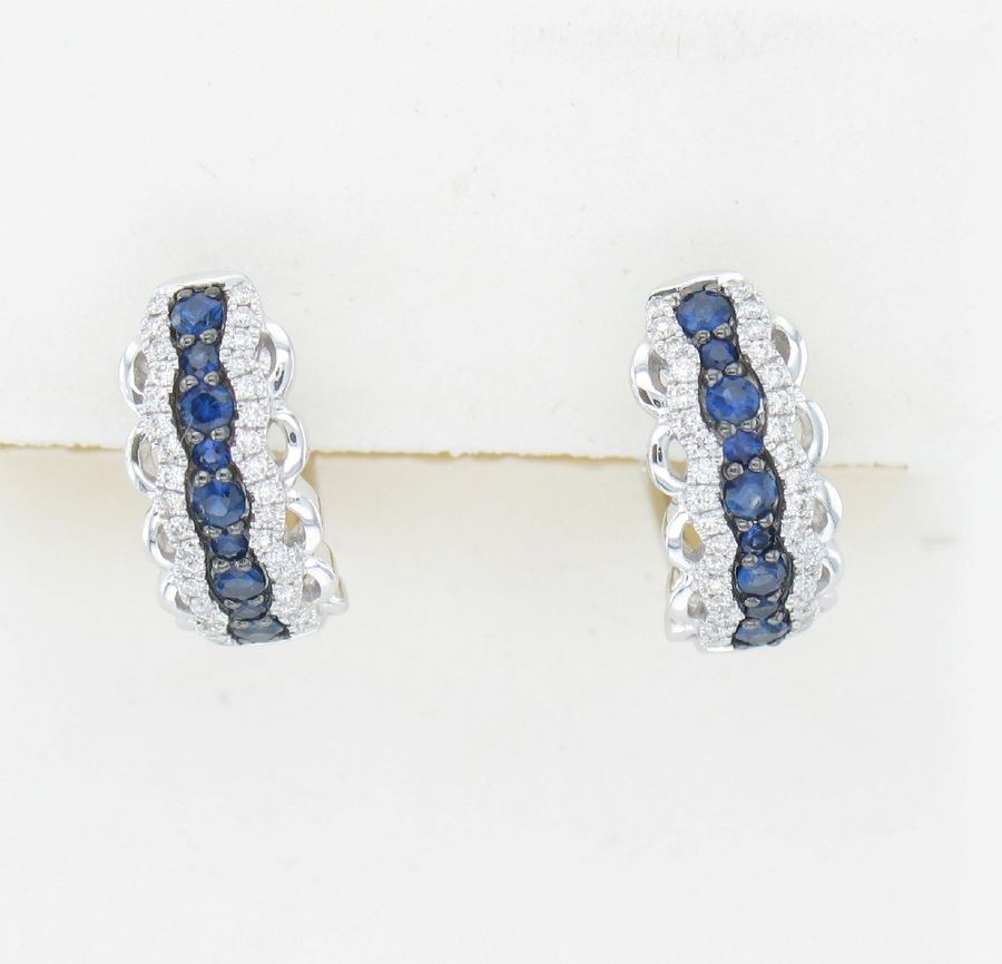 14K WHITE GOLD DIAMOND SAPPHIRE EARRINGS