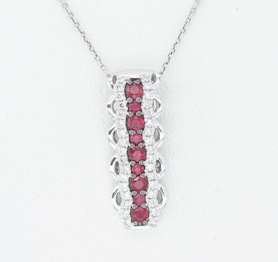 14K WHITE GOLD DIAMOND RUBY PENDANT