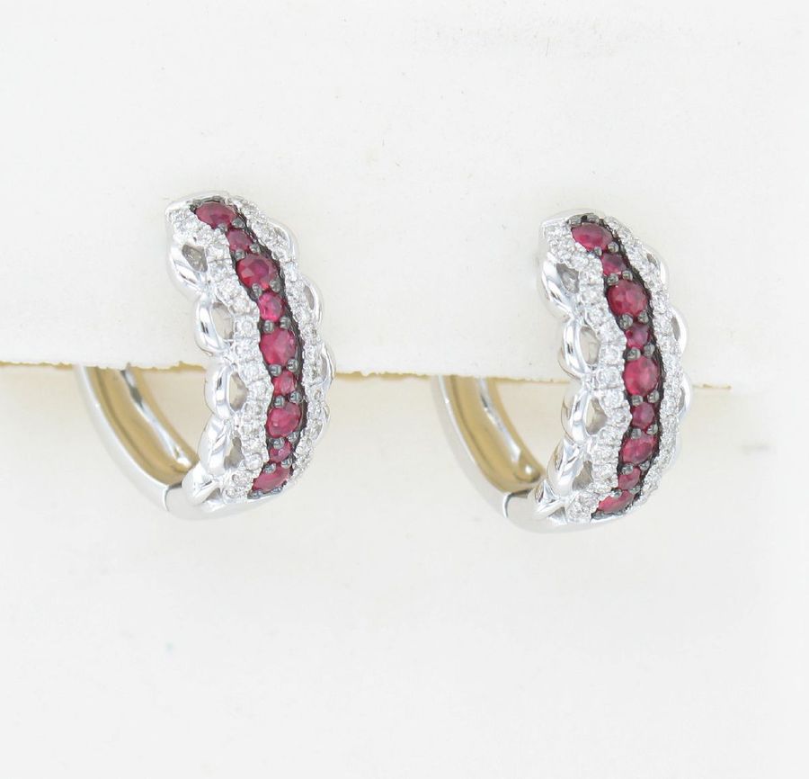 14K WHITE GOLD DIAMOND RUBY EARRINGS