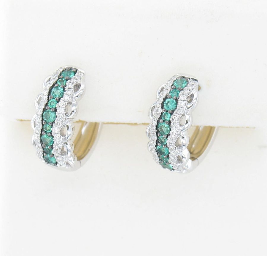 14K WHITE GOLD DIAMOND EMERALD EARRINGS