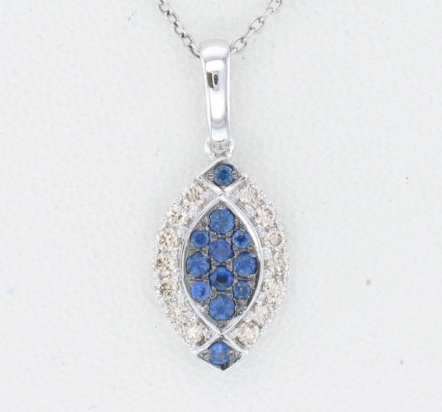 14K WHITE GOLD DIAMOND SAPPHIRE PENDANT