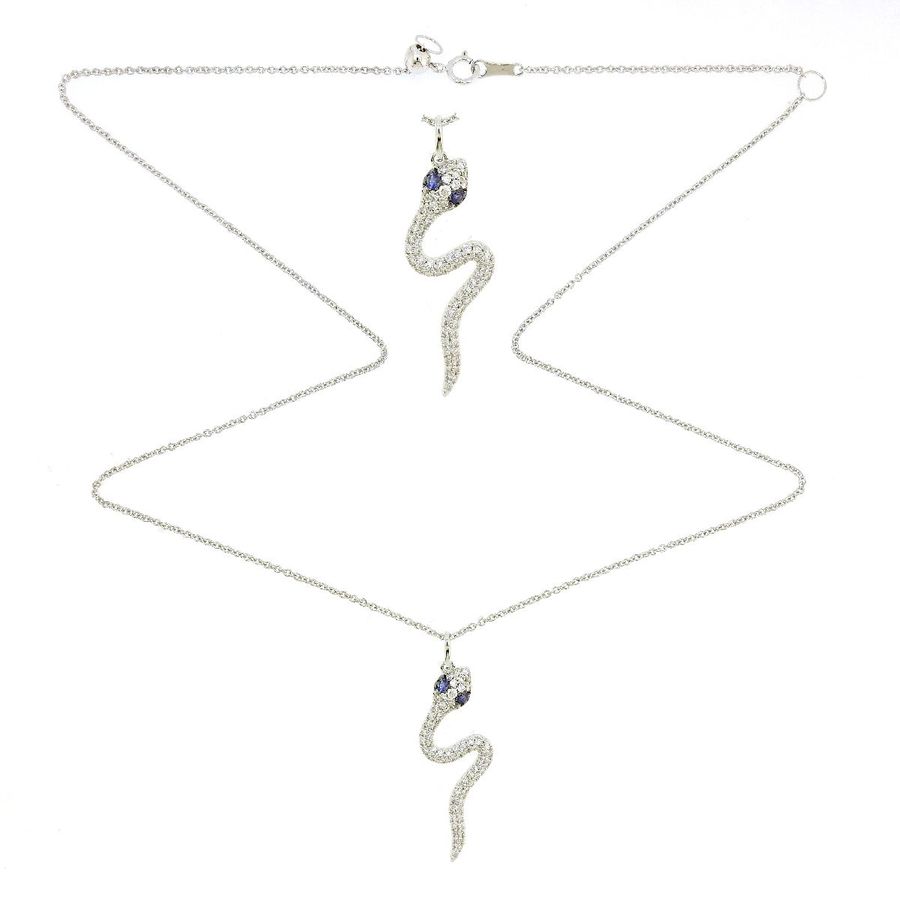 14K WHITE GOLD DIAMOND SAPPHIRE NECKLACE