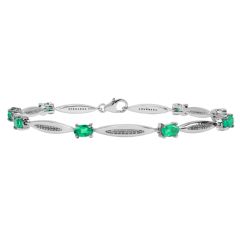 3.60 Oval Shaped Created Emerald 925 Sterling Silver Bracelet - 7 IN