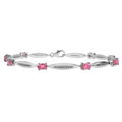 4.40 Oval Shaped Created Pink Sapphire 925 Sterling Silver Bracelet - 7 IN