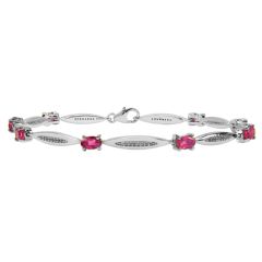 4.40 Oval Shaped Created Ruby 925 Sterling Silver Bracelet - 7 IN