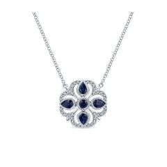Gabriel&Co. 14k White Gold Diamond And Sapphire Fashion Necklace - Front