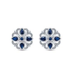 Gabriel&Co. 14k White Gold Diamond And Sapphire Stud Earrings - Front