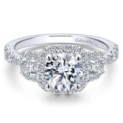 Gabriel&Co. 14K White Gold Diamond 3 Stones Halo 14K White Gold Engagement Ring ER12771R4W44Jj - Front