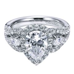 Gabriel&Co. 14K White Gold Diamond 3 Stones Halo 14K White Gold Engagement Ring ER5785W44Jj - Front
