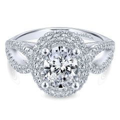 Gabriel&Co. 14K White Gold Diamond Double Halo 14K White Gold Engagement Ring ER12648O4W44Jj - Front