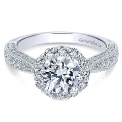 Gabriel&Co. 14K White Gold Diamond Halo 14K White Gold Engagement Ring ER10104W44Jj - Front