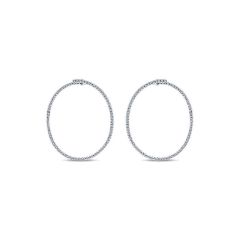 Gabriel&Co. 14k White Gold Diamond Intricate Hoop Earrings - Side
