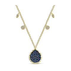 Gabriel&Co. 14k Yellow Gold Diamond And Sapphire Fashion Necklace - Front