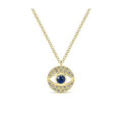 Gabriel&Co. 14k Yellow Gold Diamond And Sapphire Fashion Necklace - Front