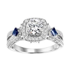 14K Diamond Engagement Ring with Sapphire 1/2 gtw. 3/4 ct at center.