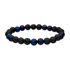 Lava and Tiger Eye Blue Beads Bracelet