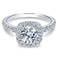 Gabriel&Co. 14K White Gold Diamond Round Halo With Pave Shank 14K White Gold Engagement Ring ER6872W44Jj - Front