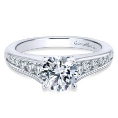 Gabriel&Co. 14K White Gold Graduating Pave Diamond With Cathedral Setting 14K White Gold Engagement Ring ER6664W - Front