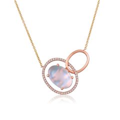 Le Vian® 14k Strawberry Gold® Pink Orchid Quartz™ and Vanilla Diamond® Interlocking Oval Necklace