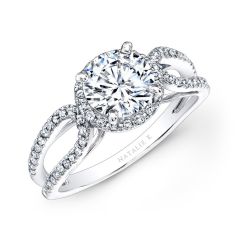 14k White Gold Split Shank Halo Diamond Engagement Ring